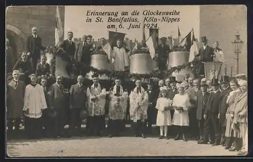 Foto-AK Köln-Nippes, Glockenweihe in St. Bonifatius am 6. Juni 1924
