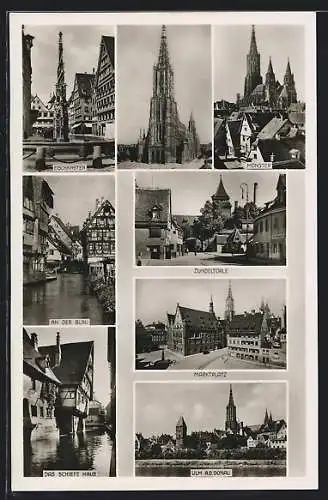 AK Ulm a. Donau, Panorama mit Münster, am Fischkasten, Zundeltörle, Marktplatz