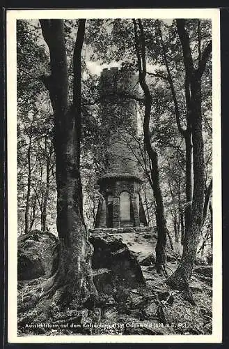 AK Katzenbuckel im Odenwald, Aussichtsturm von Wald umgeben