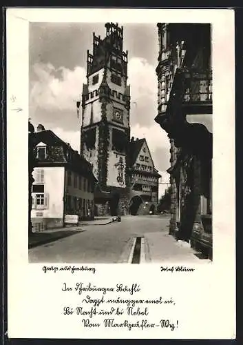 AK Freiburg i. B., Strassenpartie am Schwabentor