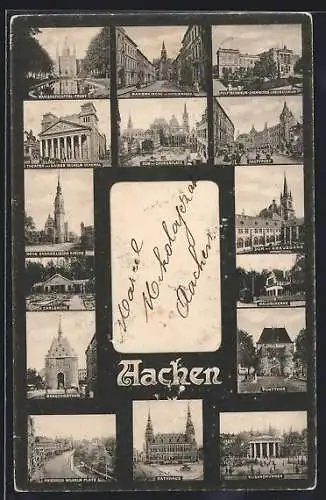 AK Aachen, Polytechnikum, Hauptpost, Marschierthor, Marienkirche mit Mittelstrasse