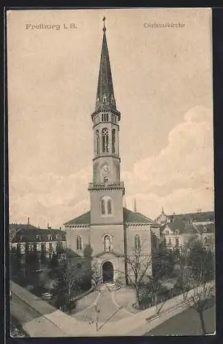 AK Freiburg i. B., Christuskirche mit Strassenpartie