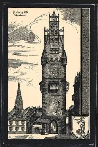 Künstler-AK Freiburg i. Br., Schwabentor, Wappen mit St. Georgius