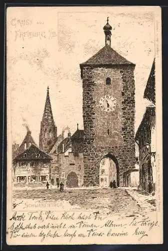 Künstler-AK Freiburg i. Br., Schwabenthor und Gasthof