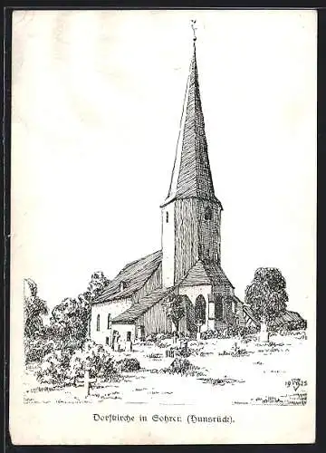 Künstler-AK Gohren /Hunsrück, Darstellung der Dorfkirche