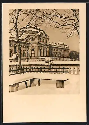 AK Würzburg, Residen, Hofgarten im Schnee