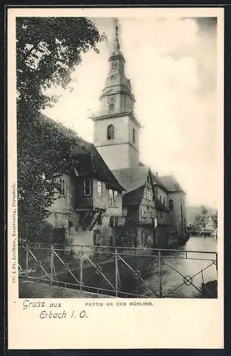 AK Erbach i. O., Partie mit Kirche an der Mümling