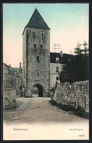 AK Gelnhausen, Strassenpartie am Schifferturm