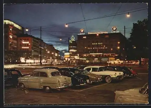 AK München, Karlsplatz (Stachus) mit Hotel Königshof bei Nacht