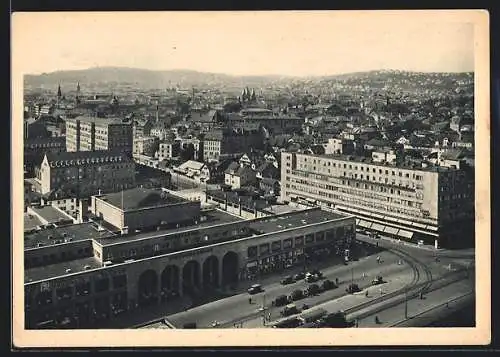 AK Stuttgart, Blick vom Bahnhofsturm auf die Stadt