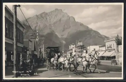 AK Banff, Street with Coach, looking to Cascade Mountain