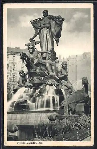 AK Stettin, Ansicht vom Manzelbrunnen