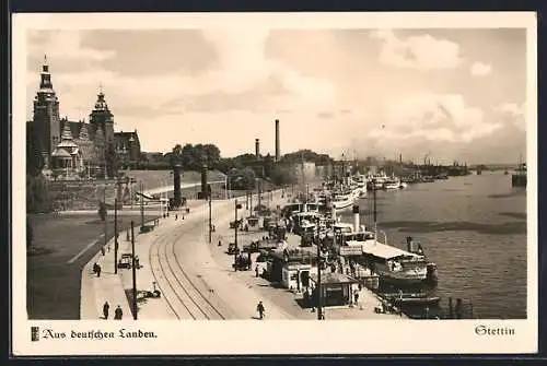 AK Stettin, Hakenterrasse mit Blick auf die Oder