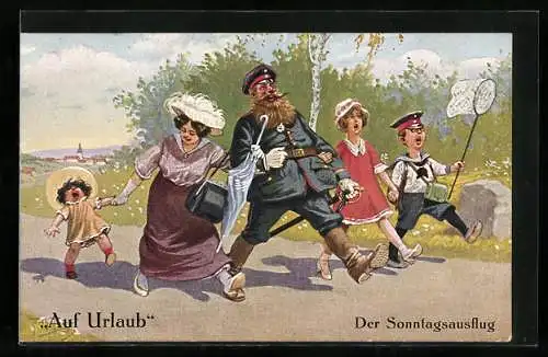Künstler-AK A. Thiele: Soldat auf Urlaub, Der Sonntagsausflug