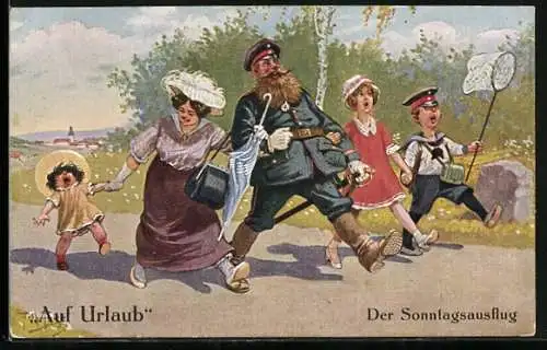 Künstler-AK A. Thiele: Soldat auf Urlaub, Der Sonntagsausflug