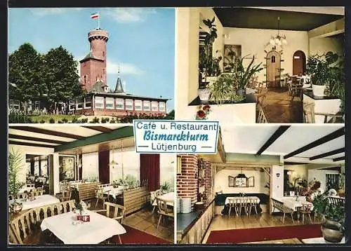 AK Lütjenburg, Cafè-Restaurant Bismarckturm in vier Ansichten