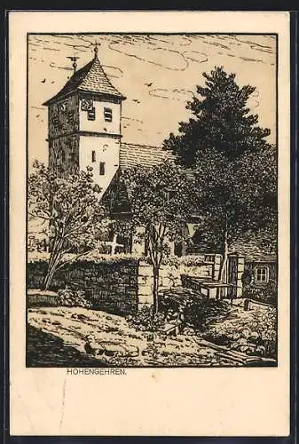 Künstler-AK Hohengehren, Darstellung der Kirche