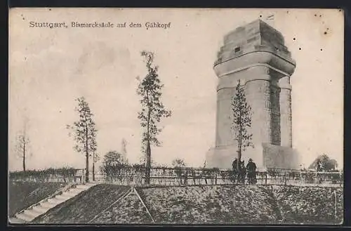 AK Stuttgart, Bismarcksäule auf dem Gähkopf