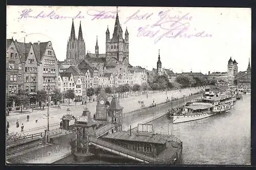 AK Köln a. Rhein, Partie zwischen den Brücken mit Dom