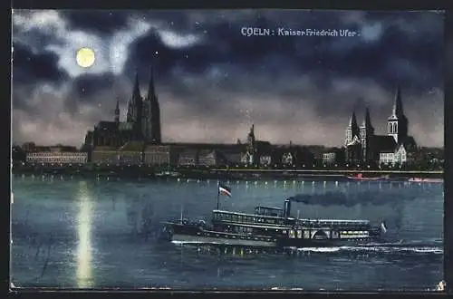 AK Köln, Kaiser-Friedrich-Ufer mit Dampfer und Blick zum Dom