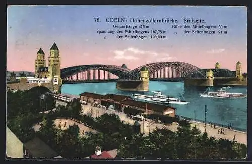 AK Köln, Blick auf Hohenzollernbrücke