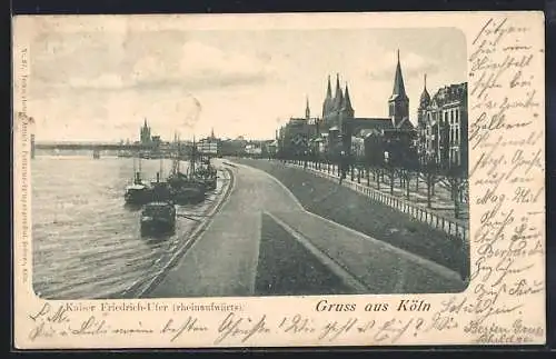 AK Köln, Kaiser Friedrich-Ufer rheinaufwärts