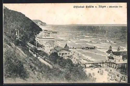 AK Sellin a. Rügen, Ostseebad, Stürmische See