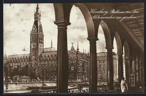 AK Hamburg, Rathaus von den Alsterarcaden aus gesehen