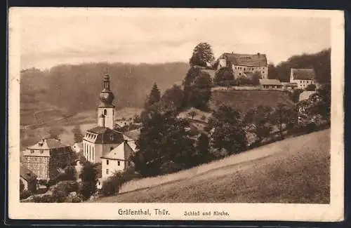 AK Gräfenthal, Teilansicht mit Schloss und Kirche