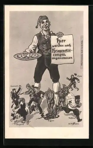 Künstler-AK Ad. Hoffmann: Annahme von Kriegserklärungen, Propaganda 1. Weltkrieg