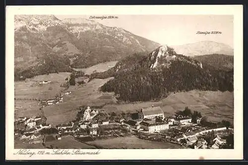 AK Neuberg /Steiermark, Ortsansicht mit Schnee- und Raxalpe