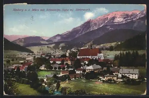 AK Neuberg a. d. Mürz, Ortsansicht mit der Schneealpe