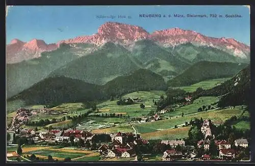 AK Neuberg a.d. Mürz, Gesamtansicht mit Bergpanorama