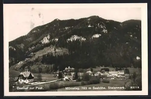 AK Mürzsteg /Steiermark, Gasthof zur Post mit Ort