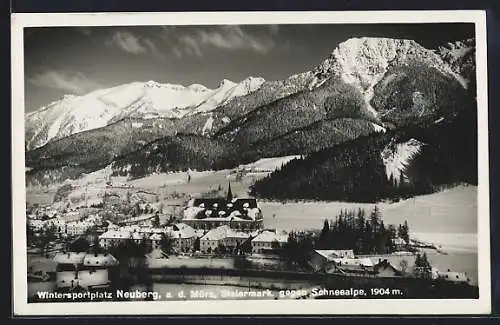 AK Neuberg a. d. Mürz, Ortsansicht gegen Schneealpe im Winter