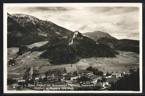 AK Neuberg a. d. Mürz, Ortsansicht mit Schneealpe, Rabenstein und Raxalpe