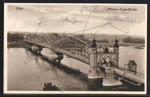 AK Tilsit, Ortsansicht mit der Königin Luisen Brücke