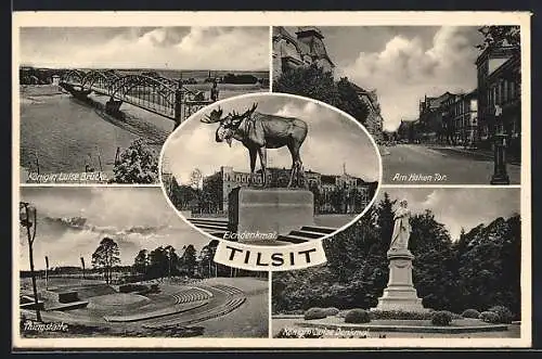 AK Tilsit, Königin Luise-Brücke, Thingstätte, Elchdenkmal