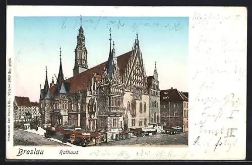 AK Breslau, Rathaus mit leuchtenden Fenstern