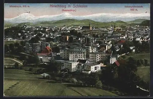 AK Hirschberg /Riesengebirge, Teilansicht mit Schneekoppe und Schneegrubenbaude