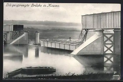 AK Kowno, Ansicht der gesprengten Brücke