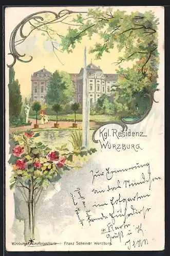 Künstler-AK Verlag Franz Scheiner: Würzburg, Kgl. Residenz und Fontaine