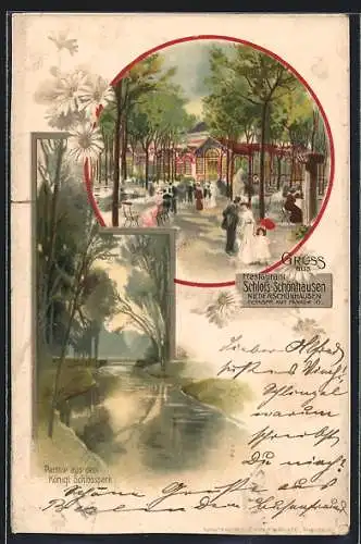 Lithographie Berlin-Niederschönhausen, Restaurant Schloss Schönhausen, Kgl. Schlosspark