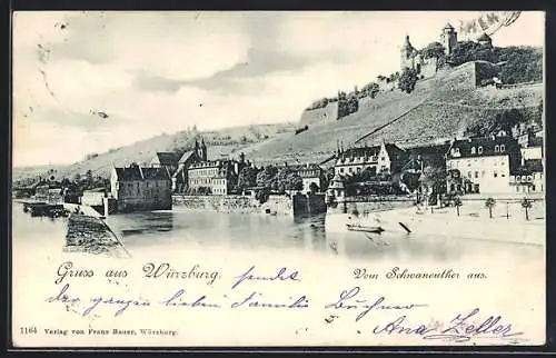 AK Würzburg, Blick zur Festung vom Schwanentor aus