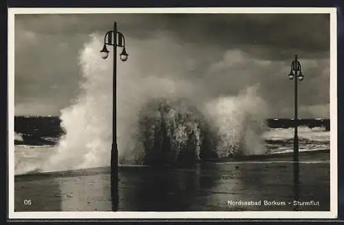 AK Borkum, Nordseebad, Sturmflut