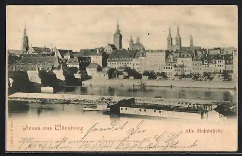 AK Würzburg, Alte Mainbrücke mit Ortsansicht