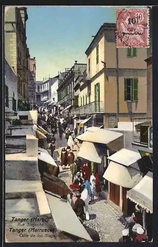 AK Tanger, Rue Siaguine mit Passanten und Geschäften