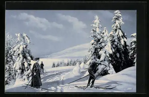 AK Skiläufer im tiefen Schnee
