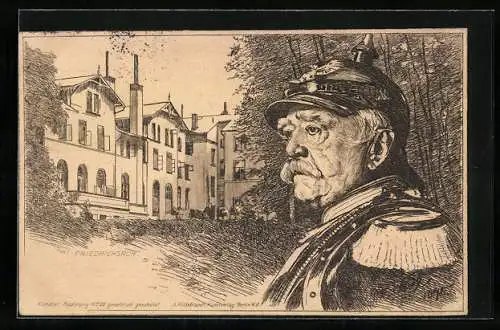 AK Friedrichsruh, Bismarck in Uniform am Haus