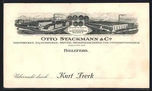 Künstler-AK Bielefeld, Decken- und Unterbettenfabrik Otto Stackmann & Co.